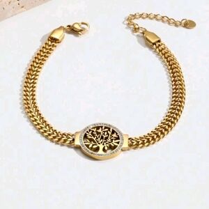 Stainless Steel‎ tree of life white enamel set Rhinestone bracelets for woman